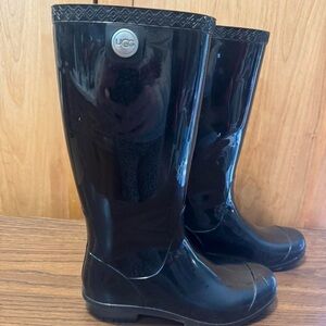 UGG Women's Glossy Black Rain Boots